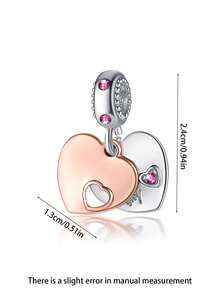 1pc Simple And Versatile Double Heart Charm, Rose Gold Silver Grey, Valentine's Day DIY Beaded Bracelet Jewelry Pendant Accessories, A Variety Of Styles To Choose From - A - View 4