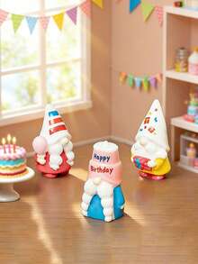 4/8pcs Mini Resin Gnomes Figurines, Miniature Birthday Theme Party Gnome Ornaments, Perfect Birthday Gift, Suitable For DIY Fairy Garden, Valentine's Day, Wedding Decorative, Birthday, Home Office Desk, Sensory Bins, Collector Displays, Car Interior Accessories, Birthday Party Gifts - Multicolor - View 3