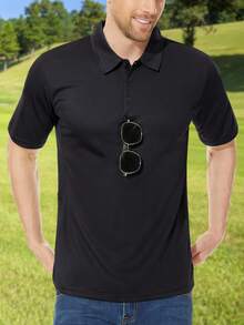 Men's Summer Quick Dry Golf Polo Shirt Short Sleeve Outdoor Sports Hiking Fishing T-Shirt Breathable Lightweight Tops With Sunglass Loop And Pen Pockets - Black - View 2