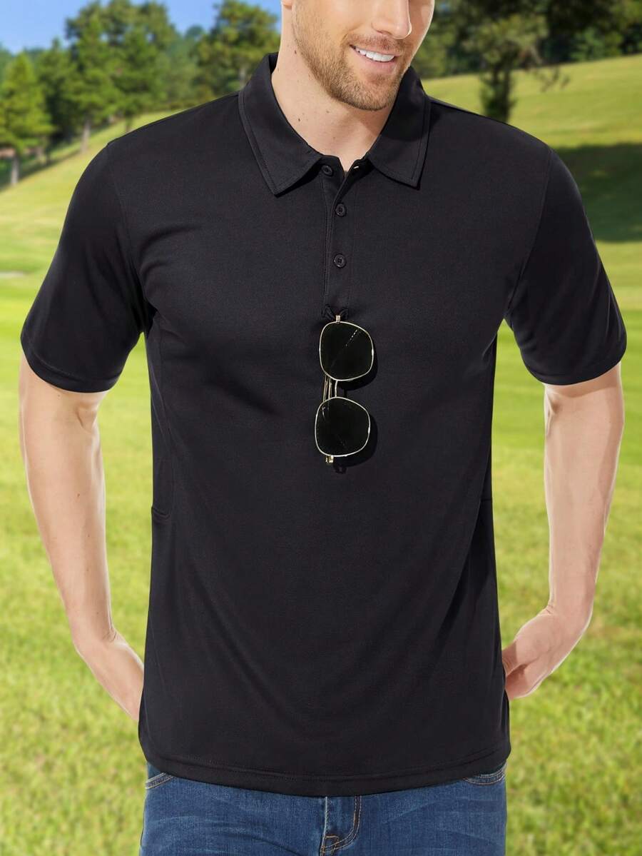 Men's Summer Quick Dry Golf Polo Shirt Short Sleeve Outdoor Sports Hiking Fishing T-Shirt Breathable Lightweight Tops With Sunglass Loop And Pen Pockets