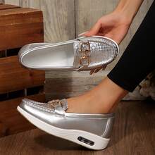 Spring Fall Outdoor Travel Shoes Womens Shoes Loafers Casual Flats Metal Buckle Comfortable Lightweight Driving Walking Ladies Shoes Flats - 銀色 - 查看 8