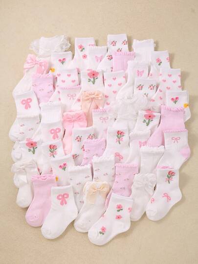 24/12/6 pares de calcetines para bebé rosa y blanco con lazo de tulipán y doble encaje, calcetines de estilo princesa Lolita para niñas de 0 a 36 meses, diseño hueco a juego con zapatos Mary Jane, súper suaves y elásticos, transpirables para uso diario, adecuados para ocasiones de primavera/verano, calcetines para bebé, calcetines para niñas, calcetines de princesa, calcetines de encaje, calcetines de barco, regalo de vuelta al colegio, serie de atuendos de fiesta para el armario de niñas