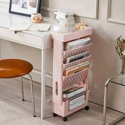 1 chiếc xe đẩy đựng đồ màu trắng/hồng dùng trong nhà/văn phòng, kệ nhiều tầng, giá đựng thực phẩm, giá sách di động đa năng có bánh xe, thích hợp cho phòng tắm/văn phòng/phòng giặt/nhà bếp/không gian hẹp, quà tặng Giáng sinh