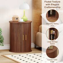 Round Fluted Nightstand, Mid Century Modern Tall Side Table With Storage, End Table With Sliding Tambour Doors, Adjustable Shelf, Small Wood Bedside Table For Bedroom,Living Room,Office - Lạc đà - Xem 6