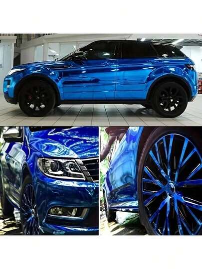 Película para envolver automóviles electrodepositada de 50 cm x 150 cm, vinilo PVC premium azul para envoltura de carrocería de automóvil - Película de envoltura de automóvil azul espejo súper brillante, autoadhesiva, duradera y resistente a la intemperie, película de envoltura de automóvil azul espejo electrodepositada fácil de pelar y estirar