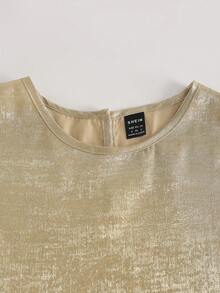 女士金属色圆领无袖衬衫，休闲夏季上衣，适合派对、约会之夜。 - 金色 - 查看 3