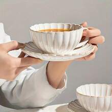Ceramic Japanese Coffee Cup And Saucer Set, Suitable Breakfast, Tea Party, Afternoon Tea, Garden, Restaurant, Etc., Can Be Used Multiple Purposes In Summer And Winter - White - View 6