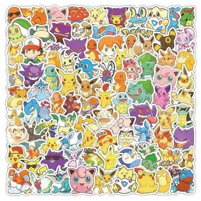 Pokemon Pokémon 50 Unique Stickers. Cartoon Decorative Stickers Featuring All Series Of Pokemon Such As Pikachu And Eevee. 50 Non-Repetitive Stickers, Wear-Resistant . They Can Be Used To Decorate Suitcases, Phone Cases, Skateboards, Notebooks, Water Cups, Helmets, Hand Accounts, Storage Boxes, Bicycles, And Game Consoles.