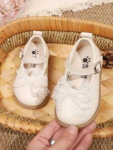 1 Pair Girls' Sweet Pearl Lace Princess Shoes, Soft Sole Anti-Slip, Versatile Breathable Performance Shoes - Beige - View 4
