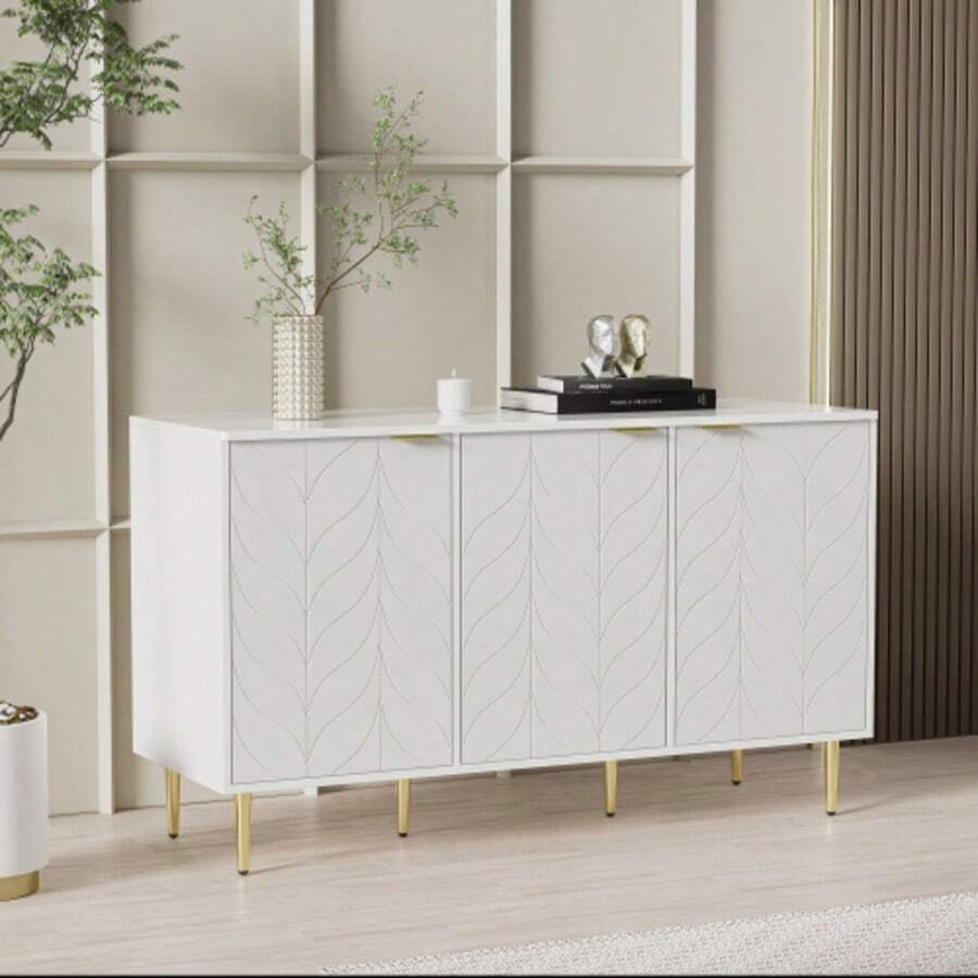 Modern Sideboard With Gold-Plated Shelves And Shelves, Drawers, Drawers, Sideboards, Furniture, Bathrooms And Drawers, Flowers, 2 Shelves And 6 Shelves, 127B*45T*75H, White - White - View 1