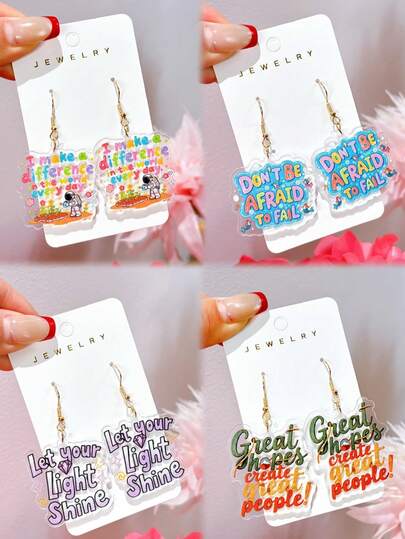 1 Pair Acrylic Colorful Inspirational Quote Cute Earrings, Versatile Daily Wear Interesting Earrings, Gift For Women