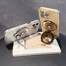 3D Illusion Black Plane Light Column Rotating Spinner Phone Case Compatible With IPhone 17/16/15/14/13/12/11/Plus/Pro Max, Vertical Striped Suitcase Shockproof Phone Protective Cover - Black - View 3