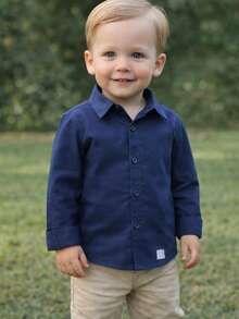 Children's/Youth Long-Sleeved Dress Shirt For Graduation, Baptism, Conference, Church - Màu xanh hải quân - Xem 2