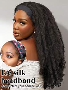 Afro Curly Headband Wig Synthetic Yaki Curly Half Wigs For Black Women Kinky Curly Glueless Wig With Bottom Bouncy Curls Blowout Style Natural Black 24 Inch - Black Brown - View 5