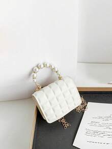 1pc PU Magnetic Closure Minimalist Square Mini Pearl Handbag, Korean Chic Chain Shoulder Crossbody Bag, Comfortable Smooth Strap, Versatile For Daily Commute And Leisure, Ideal For Shopping And Gift Giving - Pearl Handbag - View 10