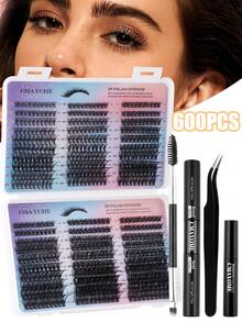 This 600-Piece D-Shaped Curled And Voluminous False Eyelash Set Includes A Beginner-Friendly Eyelash Tutorial, Thick And Voluminous DIY Segmented False Eyelashes, And Comes With Glue, Glue Remover, Tweezers, And An Eyelash Brush. - Multicolor - View 13