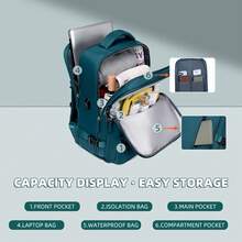 17-Inch Laptop Business Work Waterproof Backpack, Large Travel Backpack For Both Men And Women, Handbag, With Laptop Compartment, Suitable For Carry-On Luggage, Carry-On Luggage Box, Super Large Travel Backpack, Suitable For Business Trips, Travel Bag, Suitable For School, Suitable For Both Men And Women. - 孔雀藍 - 查看 4