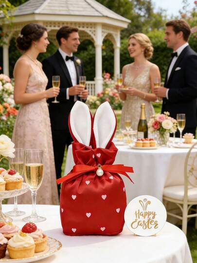 11pcs/Set Creative Easter Bunny Rabbit Bags Ears Velvet Bag, Including Rabbit Ear Shaped Gift Bag And Easter Happy Card Party Gift Set, Suitable For Packaging Bag, Birthday Gift Packaging Party Favor, Wedding Favor Packaging, Babe Shower Decor, Home Decor Room Decor, Wedding, Spring Easter Party Favors And Basket Fillers