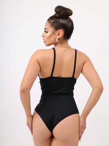 Strappy Bodysuit With Padding. - Black - View 4