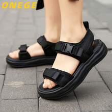 1 Pair Summer Children's Minimalist Outdoor Beach Sandals, Academy Style Breathable Non-Slip Wear-Resistant Flat Sandals For Kids - Black - View 4