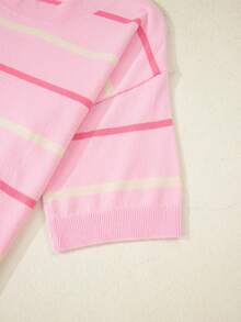 ASVIVID Apricot Striped Drop Shoulder Relaxed Fit Knit Top - Hồng - Xem 10