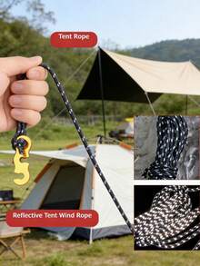 4 PCS Night Reflective Rope Tent Windproof Rope, High-Strength Lightweight Aluminum Wire Adjuster, Windproof Rope Buckle, Suitable For Securing Waterproof Fabric, Camping Tents, And Outdoor Packaging. 4-Meter Long Camping Rope. - Multicolor - View 1