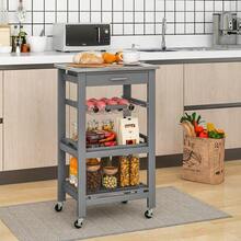 GOFLAME Rolling Kitchen Storage Trolley Cart Cupboard Island Stainless Steel Counter Top - White - View 3