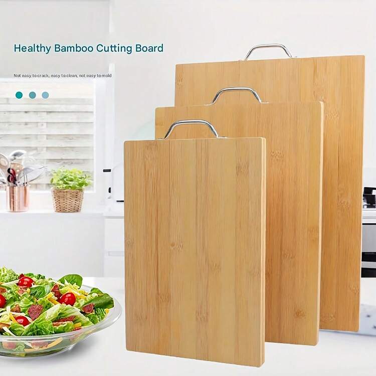 Tabla de cortar de bambú orgánico natural y plana para uso doméstico, tabla de cortar para carne y queso - 17,72 x 12,6 pulgadas - Añade 1