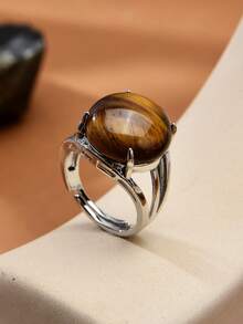 1pc Natural Crystal & Stone Open Ring, Suitable For Daily Wear By Men And Women - Multicolor - View 6