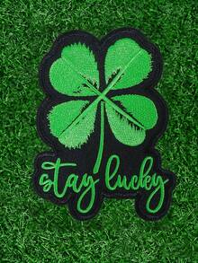 1pc "Stay Lucky" Four-Leaf Clover Embroidered Patch, Inspirational Design, Iron-On Or Sew-On Decorative Badge For Clothing, Backpacks, Jeans, Hats, DIY, Great Gift For Birthday, Graduation, Holidays - Four-leaf Clover - View 2