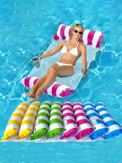 1pc Foldable Dual-Use Inflatable Hammock Net, Water Recreation Leisure Recliner, Inflatable Floating Bed Sofa, Adult Summer Swimming Pool Beach Party Accessory, Perfect Gift For Relaxation At Pool Or Beach