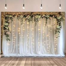 2D平面，1件装优雅白色花卉婚礼背景幕帘，非常适合新娘送礼会、浪漫摄影和带有花卉布置的婚礼装饰。 - 1pcs - 查看 3