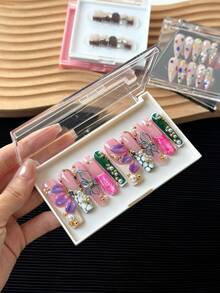 Large Rectangular Nail Art Display Box, Transparent Lid, Handmade Nail Holder, Makeup & Eyelash Packaging Box, Gift Box (Empty, No Nail Pieces Included) - Multicolor - View 2
