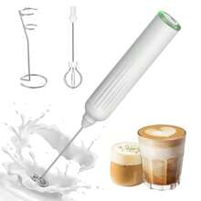 Espumador de Leche Recargable para Café con Juego y Soporte - Batidor Eléctrico de Mano para Espuma de Leche, Ideal para Frappe, Latte y Matcha, Mini Mezclador Portátil - Manzana blanca - Ver 2