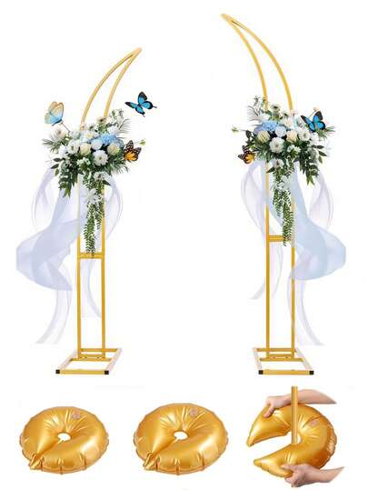两件套弧形婚礼拱门背景架，适用于婚礼、订婚、新娘送礼会、生日派对和其他庆祝活动，可用作派对背景或拍照背景，适合室内外使用，金色饰面，尺寸为 7.8 英尺（234 厘米）x 6.2 英尺（190 厘米）。