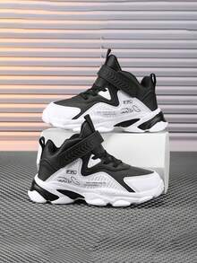 Youth/Teen Hook And Loop Closure Leather Basketball Shoes, Design - Black and White - View 5