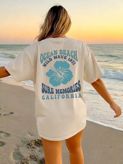 Summer Women Floral & Letter Print Round Neck Camisole, Casual Loose Versatile Vacation Style Top, Suitable For Holiday And Fashion Wear