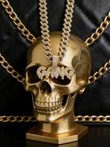 1pc European American Brand "GANG" English Letter Rhinestone Pendant Necklace, Hip-Hop Men's Daily Accessory - GANG Pendant Necklace - View 3