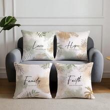 4pcs Inspirational Text & Watercolor Floral Pattern Throw Pillow Covers, Single-Sided Soft Peach Velvet Material, 45*45CM Cushion Covers For Home Indoor Bedroom Living Room Party Decor, Sofa Decorative Pillow Covers, Holiday Gift, No Pillow Insert - Multicolor - View 3