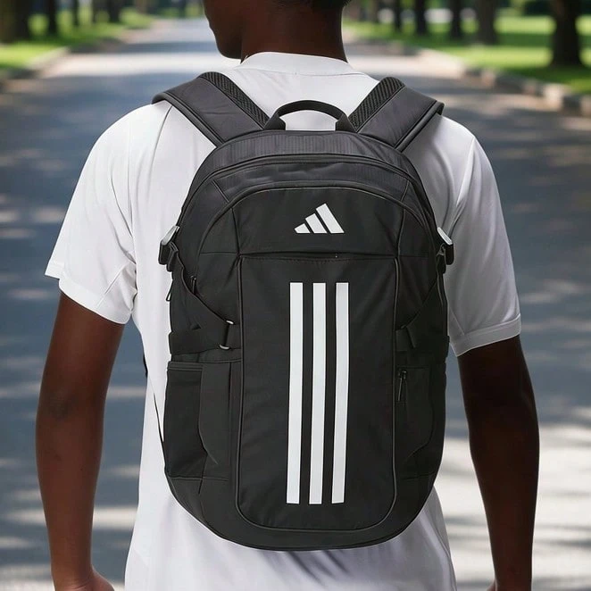 Adidas 男包女包休閒包雙肩包 TR POWE 學生書包日常戶外健身包旅遊包 IP9878 - 黑色/白 - 查看 1