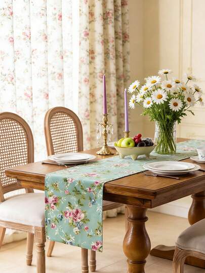 1 pezzo Tovaglia da tavolo rettangolare lavabile con motivo floreale vintage a rose verdi, adatta per apparecchiare credenze, tavolini da caffè, armadi, tavoli da pranzo, per raduni, picnic, feste del tè, celebrazioni, primavera/estate