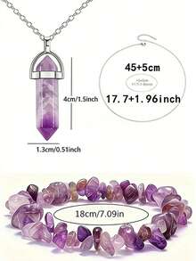 1/2 件紫水晶宝石首饰套装 - 奢华项链、六角形紫水晶项链和活力手链套装、原始水晶手工制作的珠子 - 男女皆宜的精神瑜伽服饰、精美的疗愈水晶礼物 - 彩色 - 查看 9