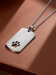 1pc Personalized Laser Engraved Photo Stainless Steel Geometric Pendant Necklace, Custom Text, Men's Jewelry Accessory - Silver - View 3