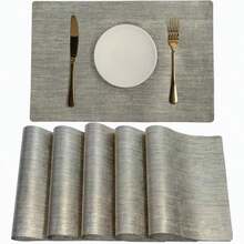 Table Placemats Heat Resistant Water Proof Wipe Clean PVC 30x45cm Gold Set Of 6 Rectangular Place Mats - Gold - View 2