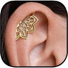 Gold Silver Cartilage Helix Earring Women Geometric Mandala Flower Hidden Helix Piercing Earrings Hypoallergenic Cartilage Piercing Earring Jewelry Women - 金花 - 查看 1