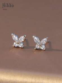 Hihho زوج من أقراط الأذن بشكل فراشة من الزركونيا المكعبة، مناسبة للاستخدام اليومي للنساء، المدرسة، الذهاب للعمل، ويمكن أن تكون هدية عيد ميلاد للزميلات والأخوات والبنات - متعدد الألوان - مشاهدة 8