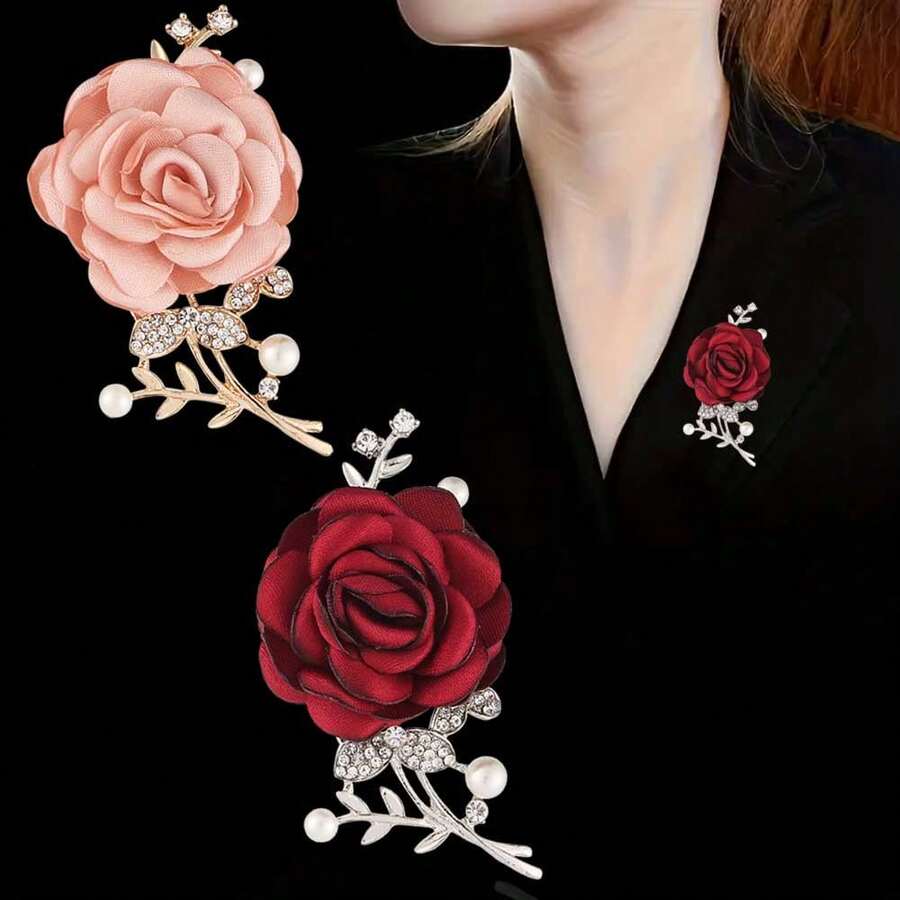 This Is A Charming And Elegant Bridal Brooch. The Fabric Rose Brooch Can Be Worn On Suits, Shirts, And Is Suitable For Daily Outings, Wedding Ceremonies, Balls, Parties, And Business Meetings. It Also Makes A Great Gift For Valentine's Day And Mother's Day. - Multicolor - View 1