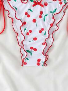 Women's Floral & Plant Print Tie-Back Backless Bikini Set, Cute Beach Vacation - White - View 10