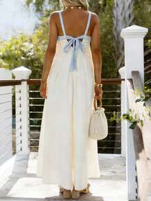 Women's Long Dress Summer Sleeveless Patchwork Contrast Color Flowy Dress For Daily Beach Party - Blue - View 2