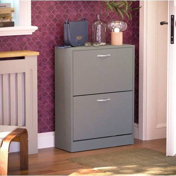 Shoe Cabinet With 2-Drawers, Shoe Cabinet With 2 Spacious Drawers Storage Shoe Rack Organizer Stainless Steel Handles, Entryway Hallway Furniture